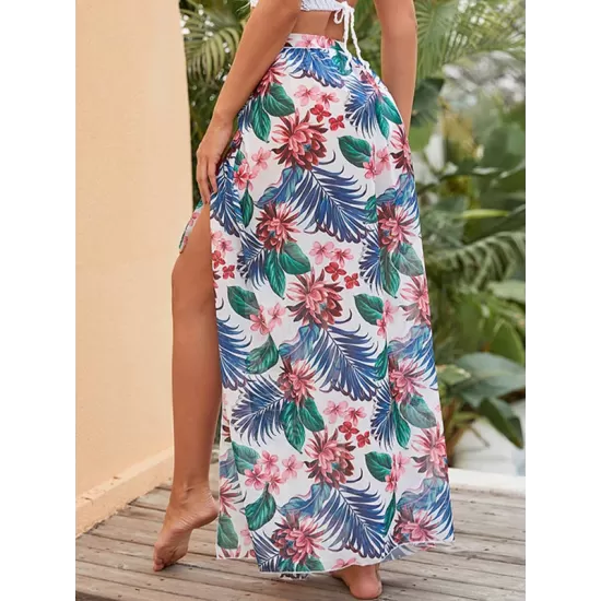 Sexy Floral Print Split-Side Bandage Beach Cover-Up Swimwear