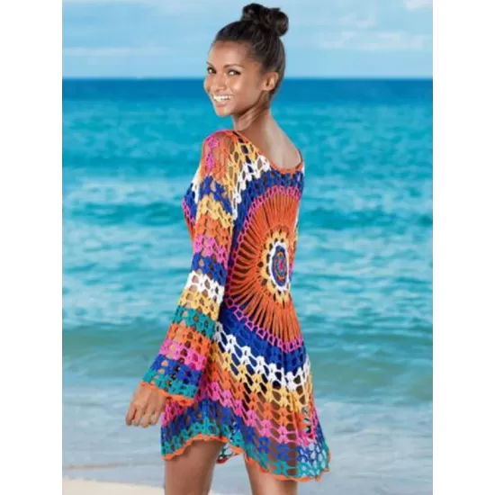 Crochet See-Through Long-Sleeves Cover-Ups