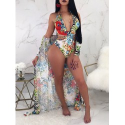 Monokini Halterneck Deep V-Neck Backless One-Piece Swimwear