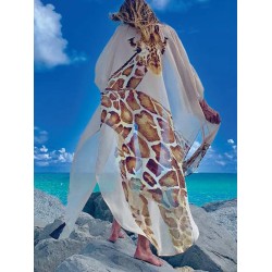 Giraffe Pattern Slit Bat Sleeve Cover-Ups Tops