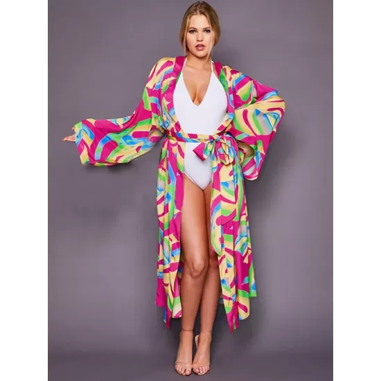 Bohemia Printed Belted Long Sleeves Cover-Up