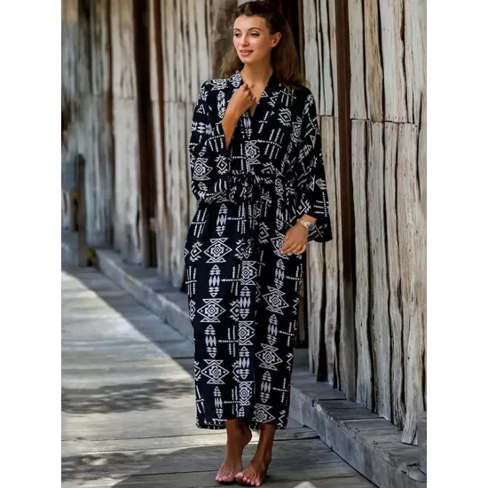 Bohemia Printed Belted Long Sleeves Cover-Up