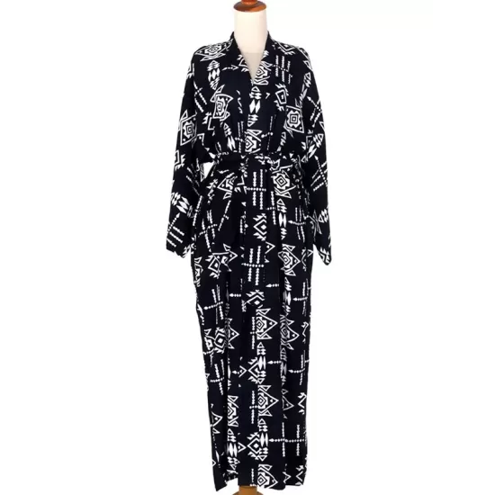 Bohemia Printed Belted Long Sleeves Cover-Up