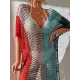 Vacation Loose Patchwork V-Neck Cover-Ups Swimwear