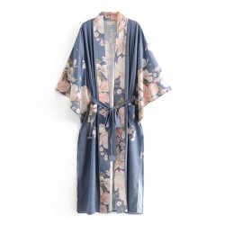 Beach Loose Floral Printed Lace-Up V-Neck Cover-Up Top