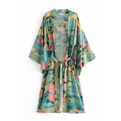 Beach Loose Floral Printed Lace-Up V-Neck Cover-Up Top