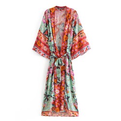 Vacation Loose Lace-Up Printed V-Neck Cover-Up Top