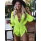 Three Pieces Set Loose Solid Color Padded Halter-Neck Bikini Swimsuit &Cover-Ups Rompers Swimwear