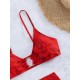 Halterneck Triangle Three Pieces Bikini Set