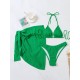 Simple Three Pieces Halterneck Triangle Bikini Set