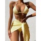 Simple Three Pieces Halterneck Triangle Bikini Set