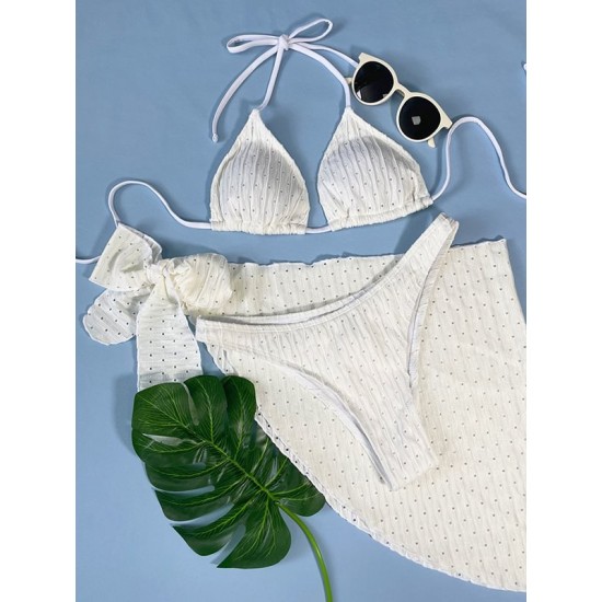 Simple Three Pieces Halterneck Triangle Bikini Set