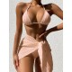 Simple Three Pieces Halterneck Triangle Bikini Set