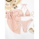 Simple Three Pieces Halterneck Triangle Bikini Set