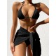 Simple Three Pieces Halterneck Triangle Bikini Set