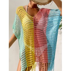 Colorful V-Neck Tassles Mini Cover-Ups Dress