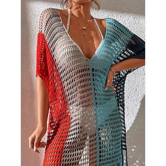 Colorful V-Neck Tassles Mini Cover-Ups Dress