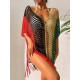 Colorful V-Neck Tassles Mini Cover-Ups Dress