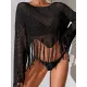 Hollow Tassels Long Sleeves Cover-Ups Swimsuit