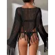 Hollow Tassels Long Sleeves Cover-Ups Swimsuit