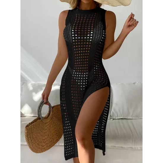 High-Neck Split-Side Midi Beach Cover-Ups Swimsuit