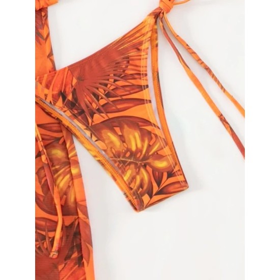 Halterneck Triangle Three Pieces Bikini Set