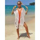 Color-Block Hollow Tasseled Batwing Sleeves Loose Deep V-Neck Cover-Ups Swimwear