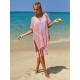 Color-Block Hollow Tasseled Batwing Sleeves Loose Deep V-Neck Cover-Ups Swimwear