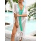 Color-Block Hollow Tasseled Batwing Sleeves Loose Deep V-Neck Cover-Ups Swimwear