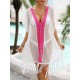 Color-Block Hollow Tasseled Batwing Sleeves Loose Deep V-Neck Cover-Ups Swimwear