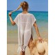 Color-Block Hollow Tasseled Batwing Sleeves Loose Deep V-Neck Cover-Ups Swimwear