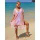 Color-Block Hollow Tasseled Batwing Sleeves Loose Deep V-Neck Cover-Ups Swimwear