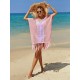 Color-Block Hollow Tasseled Batwing Sleeves Loose Deep V-Neck Cover-Ups Swimwear