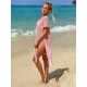 Color-Block Hollow Tasseled Batwing Sleeves Loose Deep V-Neck Cover-Ups Swimwear