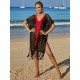 Color-Block Hollow Tasseled Batwing Sleeves Loose Deep V-Neck Cover-Ups Swimwear