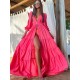 Bandage See-Through Solid Color Flared Sleeves High-Low Deep V-Neck Cover-Ups Swimwear