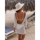 Backless Hollow Solid Color Long Sleeves Loose Cover-Ups Swimwear