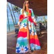 Long Sleeves Bandage Floral Printed Multi-Colored Cover-Ups Swimwear