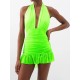 Backless Bandage Hollow Halter-Neck One-Piece Swimwear&Cover-Ups Skirts