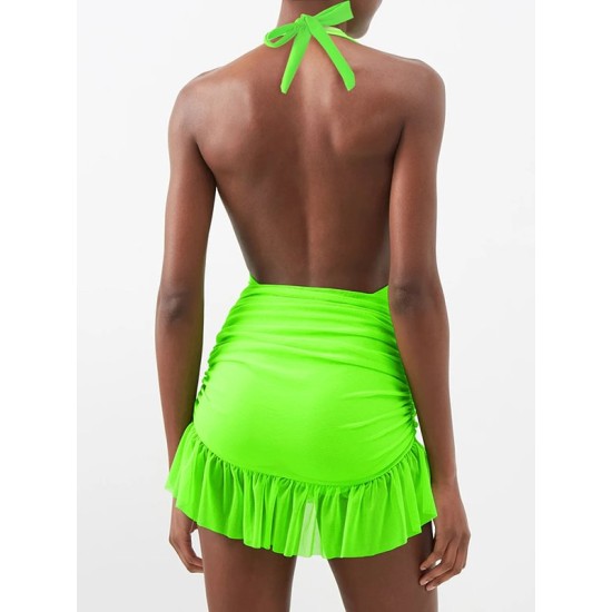 Backless Bandage Hollow Halter-Neck One-Piece Swimwear&Cover-Ups Skirts