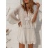 Chiffon Wrinkled Lace Trumpet Sleeve Bikini Cover-Ups