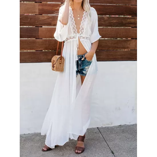 Lacy Split-Joint Half Sleeve Beach Tunicshang Cover-Ups