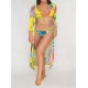 Sexy Floral-Print Split Bikini Swimsuit+Long Sleeve Cover-Ups Three-Piece Set