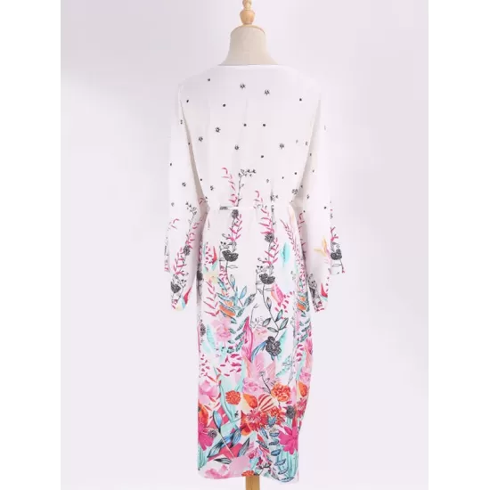 Floral-Print Long Sleeved Tunicshang Cover-Ups Tops