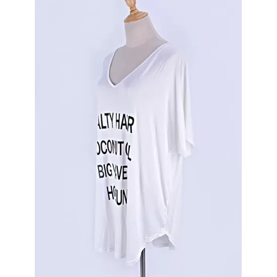 Letter Printing Bat Sleeve Loose Cover-Ups Tops