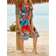 Floral-Print Half-Sleeve Cardigan Cover-Up Swimwear