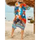 Floral-Print Half-Sleeve Cardigan Cover-Up Swimwear