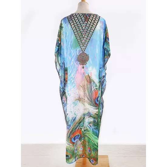 Floral Print Loose V-Neck Beach Dress Cover-Up Swimwear