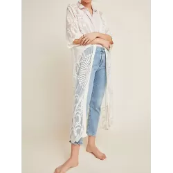 Half-Sleeve Embroidered See-Through Cardigan Cover-Up Swimwear