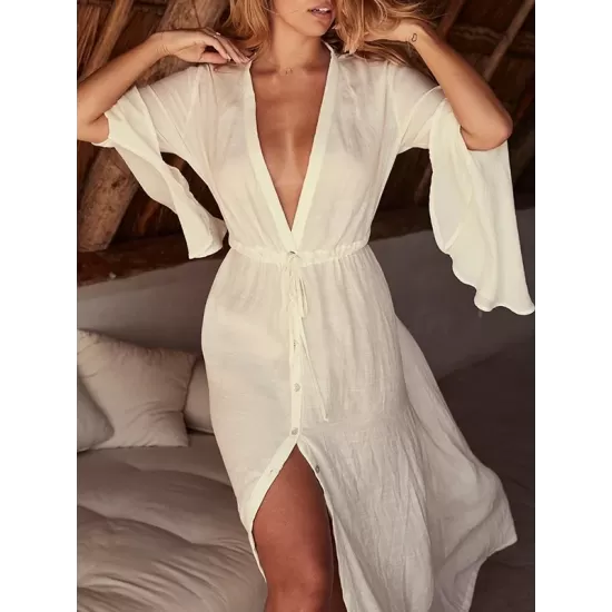 Flared Sleeves V-Neck Beach Madi Dress Cover-Up Swimwear